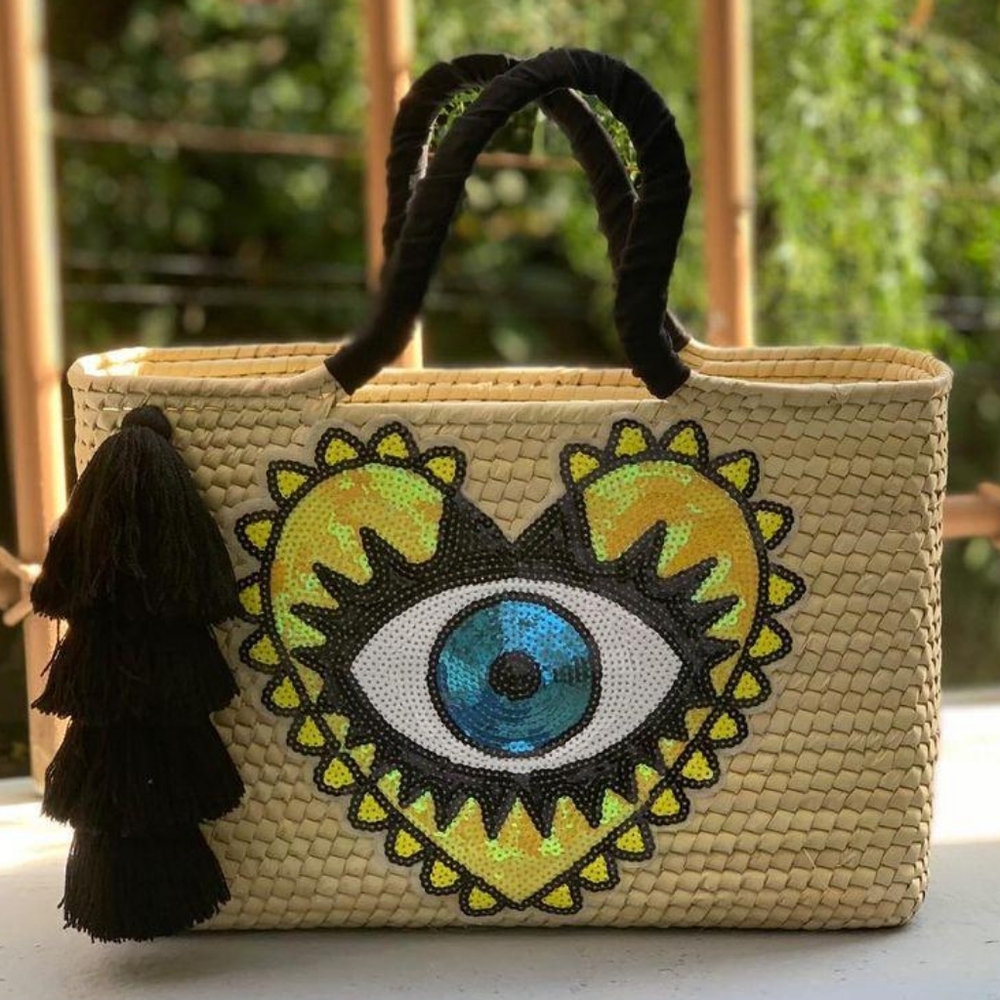 Handmade Neon Yellow Evil Eye Bag
